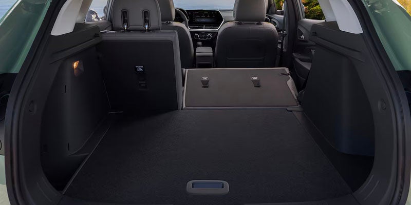 the back seat folded down to make more cargo space in a chevy trax