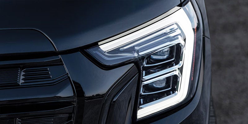 A close look at the front headlights of the terrain.