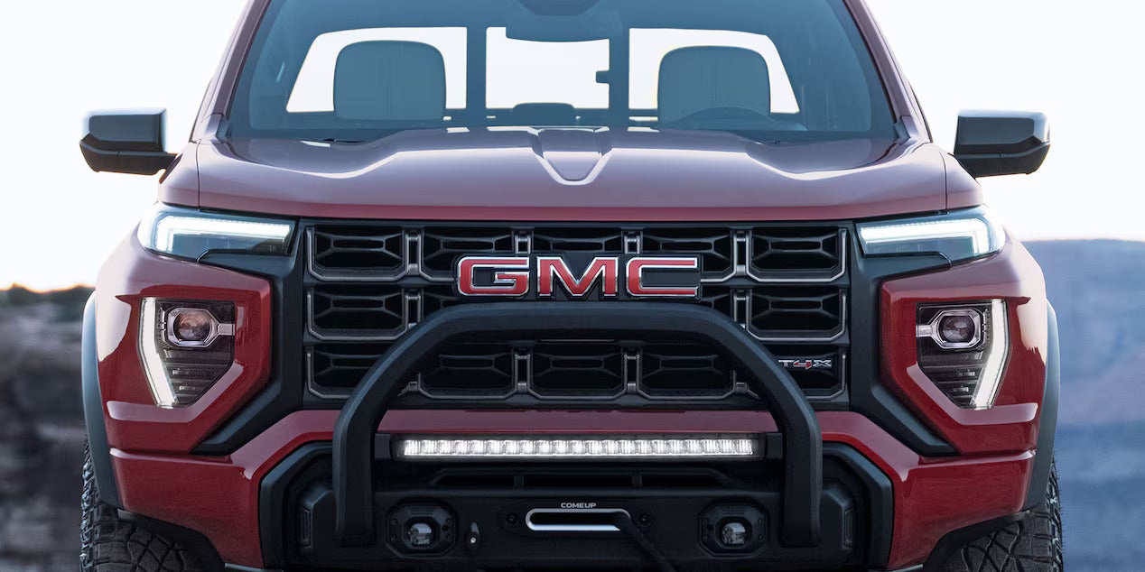 front grille on a red 2025 gmc canyon