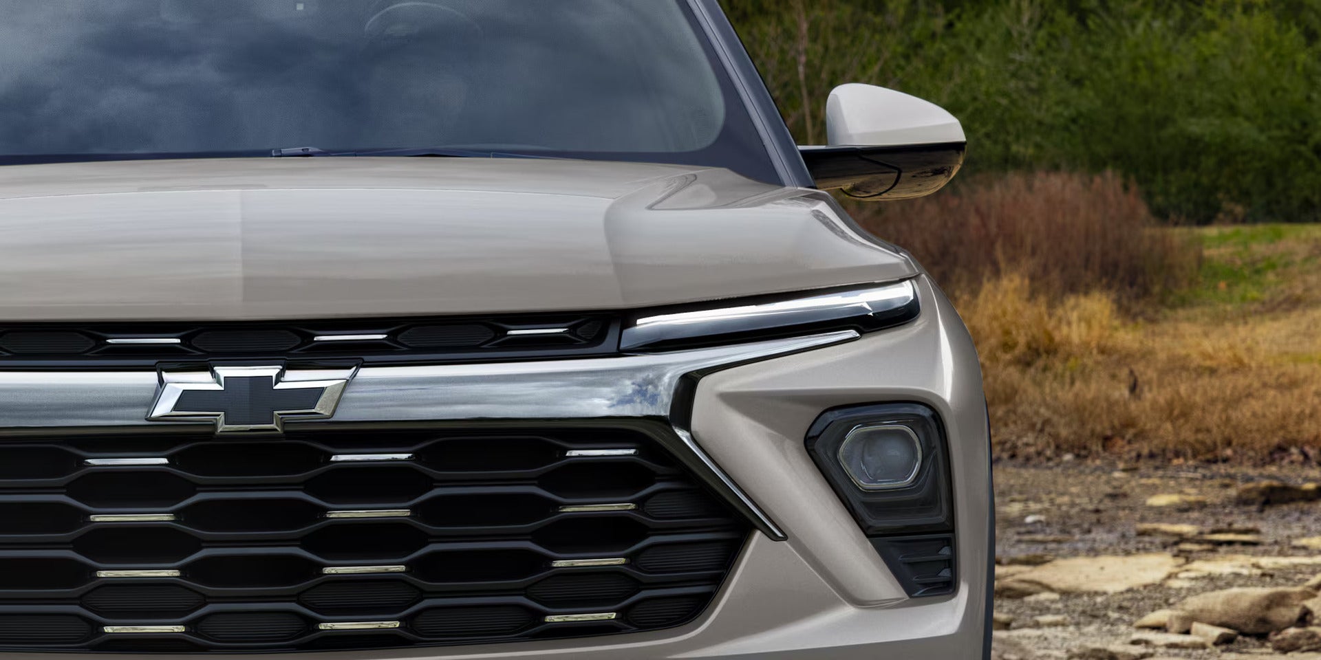 very front of the 2026 trailblazer showcasing the led headlights